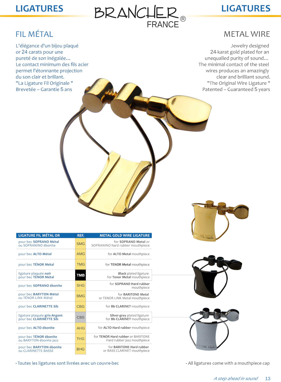 Brancher Gold Plated Ligature for Tenor Sax Hard Rubber MPC #7 THG