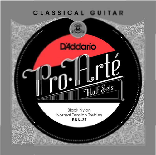 D'Addario Pro-Arte Black Nylon Treble, Normal Tension Half Set Classical Guitar Strings