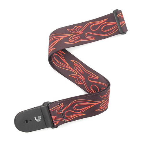 D'Addario Planet Waves Black W/RED Pinstripe Flames Woven Guitar Strap