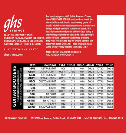 GHS BOOMERS Roundwound Electric Guitar Strings Medium (11-50) - 10 PACKS