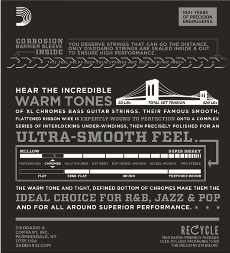 D'Addario  Chromes, Medium, Long Scale, 50-105 Bass Guitar Strings - ECB82