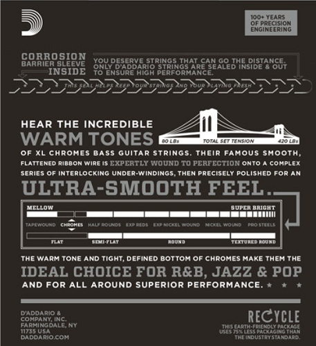 D'Addario Chromes 5-String, Light, Super Long Scale, 45-132 Bass Guitar Strings - ECB81-5SL