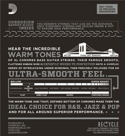 D'Addario Chromes 5-String, Light, Super Long Scale, 45-132 Bass Guitar Strings - ECB81-5SL
