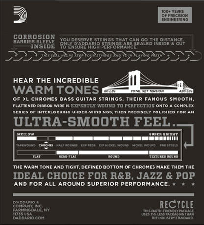 D'Addario Chromes, Light, Super Long Scale, 45-100 Bass Guitar Strings ECB81SL