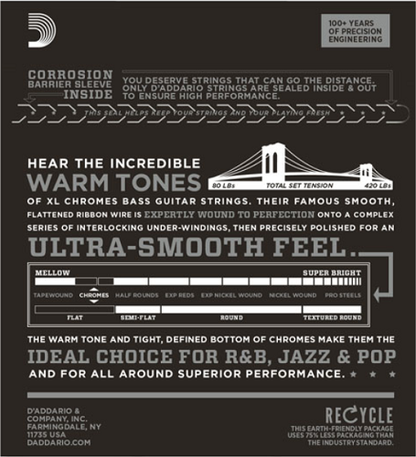 D'Addario Chromes, Light, Short Scale, 45-100 Bass Guitar Strings ECB81S
