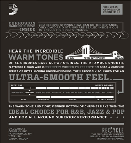 D'Addario Chromes Bass, Light, Long Scale, 45-100 Bass Guitar Strings - ECB81