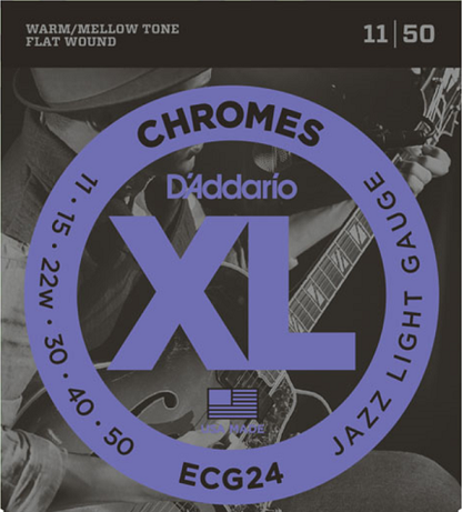 D'Addario Chromes Flat Wound, Jazz Light, 11-50 Electric Guitar Strings - ECG24-3D