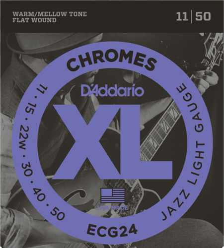 D'Addario Chromes Flat Wound, Jazz Light, 11-50 Electric Guitar Strings - ECG24-3D