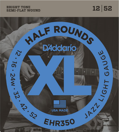 D'Addario Half Rounds, Jazz Light, 12-52 Electric Guitar Strings EHR350