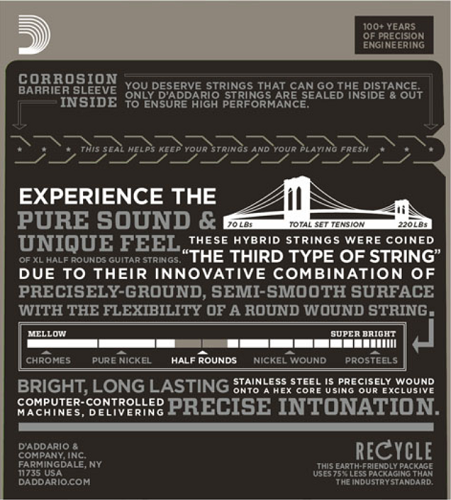 D'Addario Half Rounds, Medium, 11-49 Electric Guitar Strings