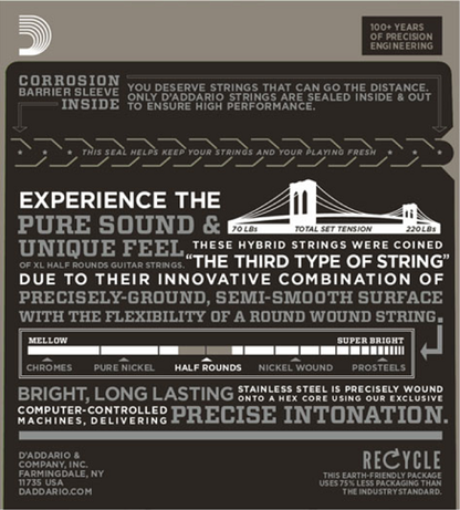 D'Addario Half Rounds, Medium, 11-49 Electric Guitar Strings