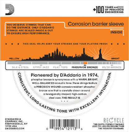 D'Addario  Phosphor Bronze, Extra Light, 10-47 Acoustic Guitar Strings (3-Sets) EJ15-3D