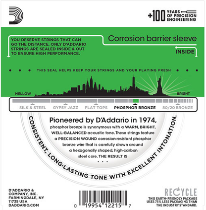 D'Addario Phosphor Bronze, Heavy, 14-59 Acoustic Guitar Strings - EJ18