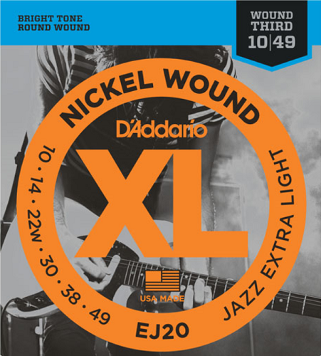 D'Addario Nickel Wound, Jazz Extra Light, 10-49 Electric Guitar Guitar Strings EJ20