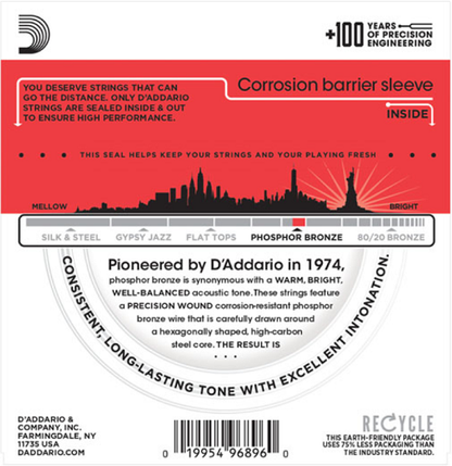 D'Addario Phosphor Bronze, True Medium, 13-56 Acoustic Guitar Strings - EJ24