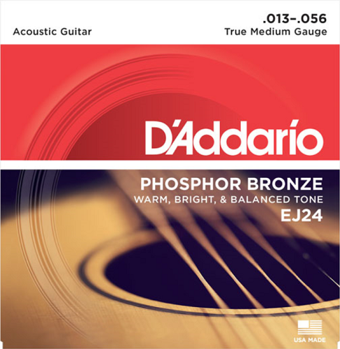 D'Addario Phosphor Bronze, True Medium, 13-56 Acoustic Guitar Strings - EJ24