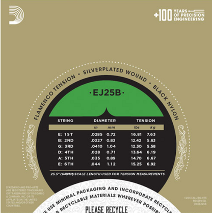 D'Addario EJ25B Pro-Arte Black Nylon Composite Flamenco Guitar Strings
