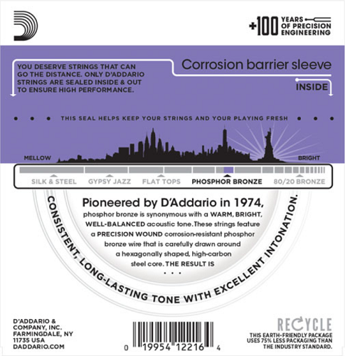 D'Addario Phosphor Bronze, Custom Light, 11-52 Acoustic Guitar Strings - EJ26