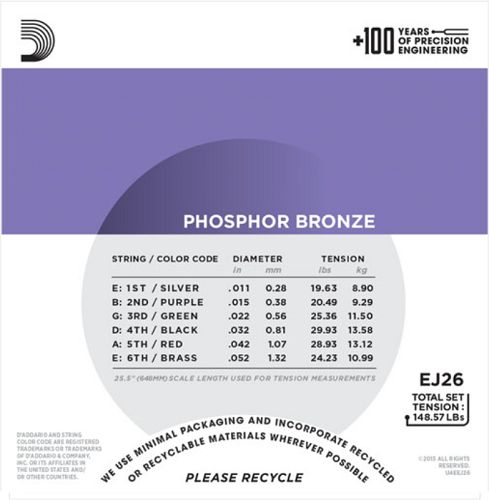 D'Addario  Phospher Bronze, Custom Light, 11-52 Acoustic Guitar Strings (3 Sets) EJ26-3D