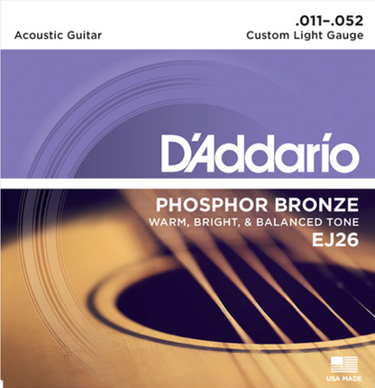 D'Addario Phosphor Bronze, Custom Light, 11-52 Acoustic Guitar Strings - EJ26