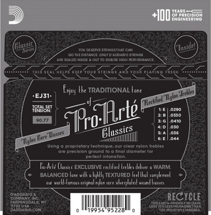 D'Addario Pro-Arte Rectified TrebleS, Hard Tension Classical Guitar Strings