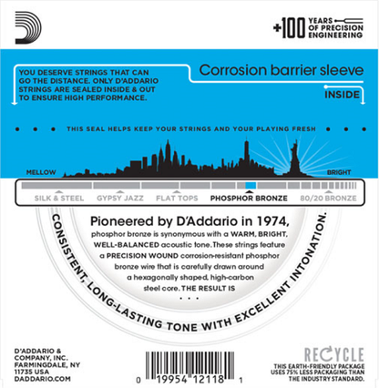 D'Addario Phosphor Bronze, 12-String, Light, 10-47 Acoustic Guitar Strings