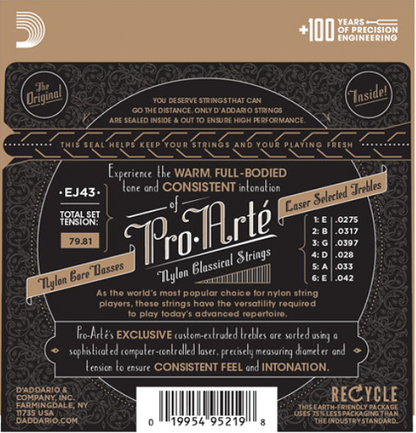 D'Addario Pro-Arte Nylon, Light Tension Classical Guitar Strings - EJ43
