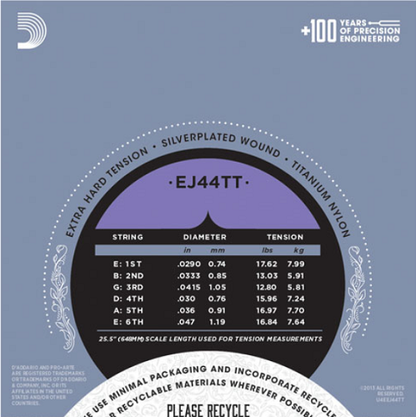 D'Addario ProArte Dynacore Classical Guitar Strings, Titanium Trebles, Extra-Hard Tension -EJ44TT