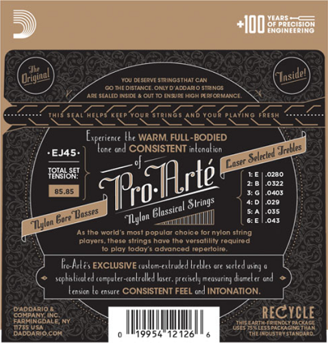 D'Addario Pro-Arte Nylon, Normal Tension Classical Guitar Strings ( 3-Sets) EJ45-3D