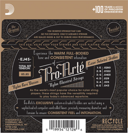 D'Addario Pro-Arte Nylon, Normal Tension Classical Guitar Strings ( 3-Sets) EJ45-3D