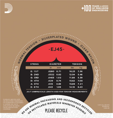 D'Addario Pro-Arte Nylon, Normal Tension Classical Guitar Strings ( 3-Sets) EJ45-3D