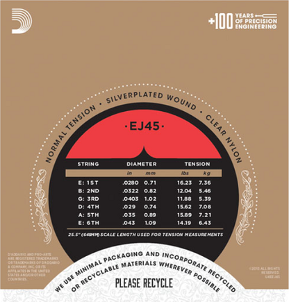D'Addario Pro-Arte Nylon, Normal Tension Classical Guitar Strings - EJ45