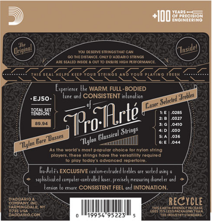 D'Addario Pro-Arte Black Nylon, Hard Tension Classical Guitar Strings