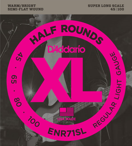 D'Addario  Half Rounds, Regular Light, Super Long Scale, 45-100 Bass Guitar Strings