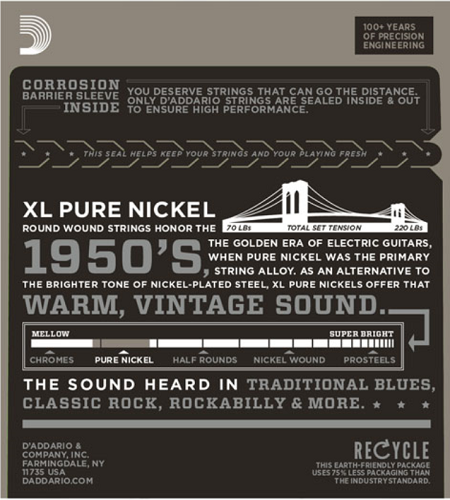 D'Addario  XL Pure NICKEL, BLUES/JAZZ, 11-48 Electric Guitar Strings