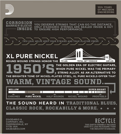 D'Addario  XL Pure NICKEL, BLUES/JAZZ, 11-48 Electric Guitar Strings