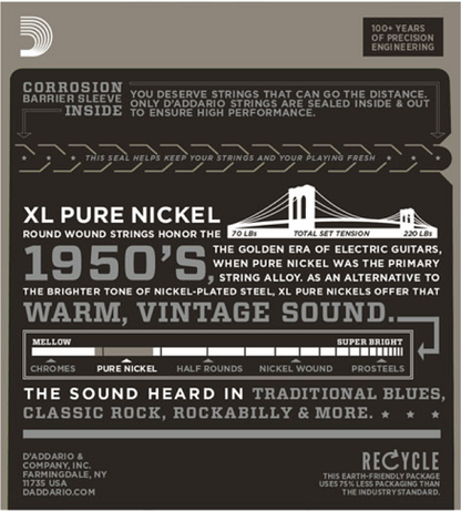 D'Addario  Pure NICKEL, Jazz Medium, 13-56 Electric Guitar Strings EPN21