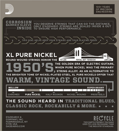 D'Addario Pure NICKEL, Jazz Medium, 13-56 Electric Guitar Strings