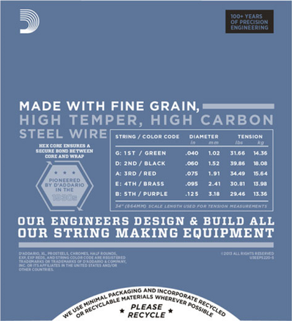 D'Addario Prosteels 5-String, Super Light, Long Scale, 40-125 Bass Guitar Strings