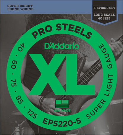D'Addario Prosteels 5-String, Super Light, Long Scale, 40-125 Bass Guitar Strings