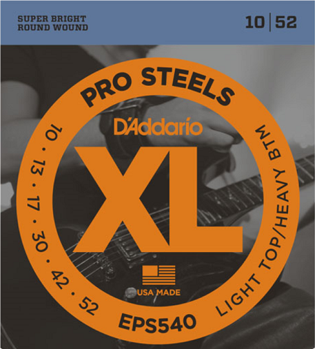 D'Addario PROSTEELS, Light Top/Heavy Bottom, 10-52 Electric Guitar Strings EPS540