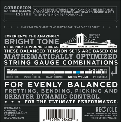 D'Addario  Nickel Wound, Balanced Tension Medium, 11-50 Electric Guitar Strings - EXL115BT
