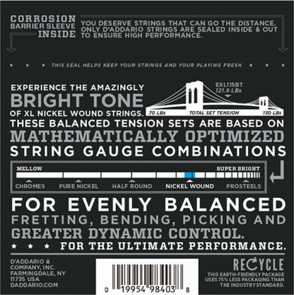 D'Addario  Nickel Wound, Balanced Tension Medium, 11-50 Electric Guitar Strings - EXL115BT