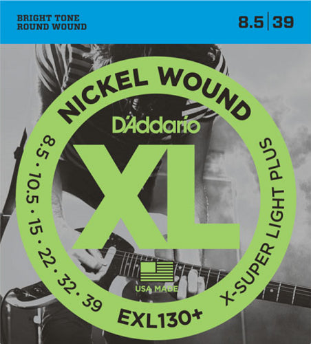 D'Addario Nickel Wound, Extra-Super Light PLUS, 8.5-39 Electric Guitar Strings - EXL130+