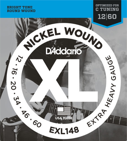 D'Addario Nickel Wound, XTRA-Heavy, 12-60 Electric Guitar Strings - EXL148