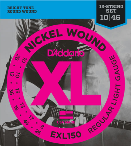 D'Addario Nickel Wound, 12-String, Regular Light, 10-45 Electric Guitar Strings