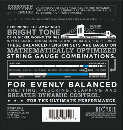 D'Addario Nickel Wound, Balanced Tension Medium, 50-120 Bass Guitar Strings EXL160BT