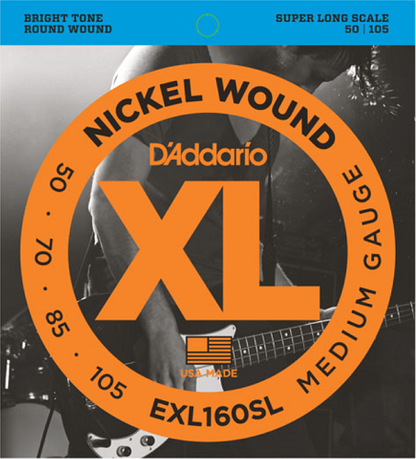 D'Addario  Nickel Wound, Medium, Super Long Scale, 50-105 Bass Guitar Strings EXL160SL