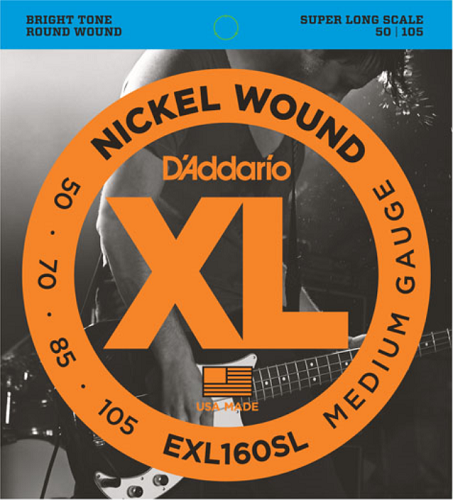 D'Addario  Nickel Wound, Medium, Super Long Scale, 50-105 Bass Guitar Strings EXL160SL