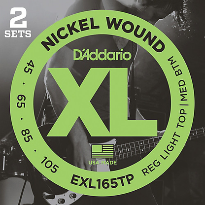D'Addario Nickel Wound, Custom Light, Long Scale, 45-105 Bass Guitar Strings - EXL165TP 2-PACK